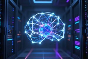 Gemini 4 Carbon cybersecurity AI model illustration with server racks and neural network