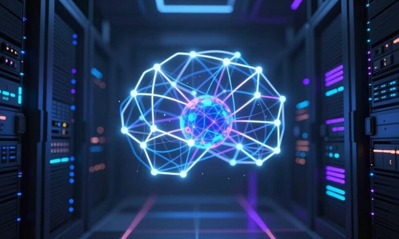 Gemini 4 Carbon cybersecurity AI model illustration with server racks and neural network