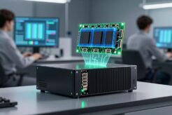 AI-generated illustration of a compact DGX Spark 64GB desktop AI computer in a laboratory
