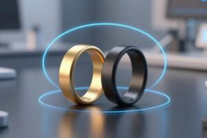 AI-generated illustration of two smart rings at the center of the Oura Ultrahuman lawsuit
