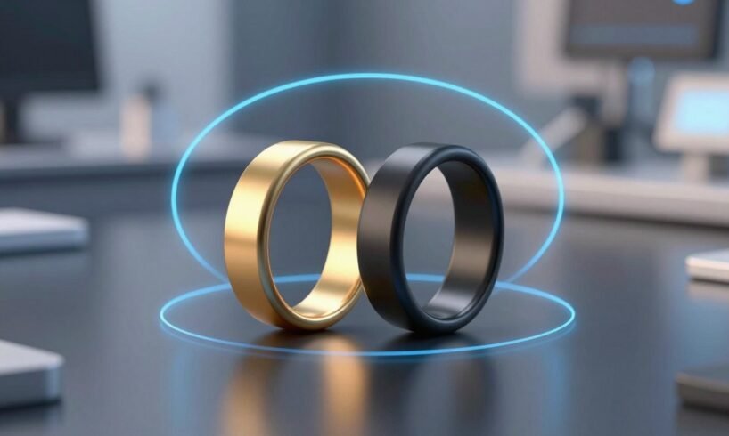 AI-generated illustration of two smart rings at the center of the Oura Ultrahuman lawsuit