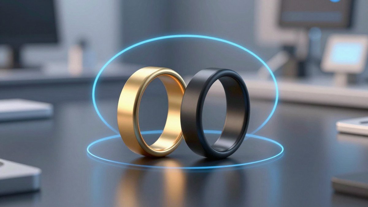 AI-generated illustration of two smart rings at the center of the Oura Ultrahuman lawsuit