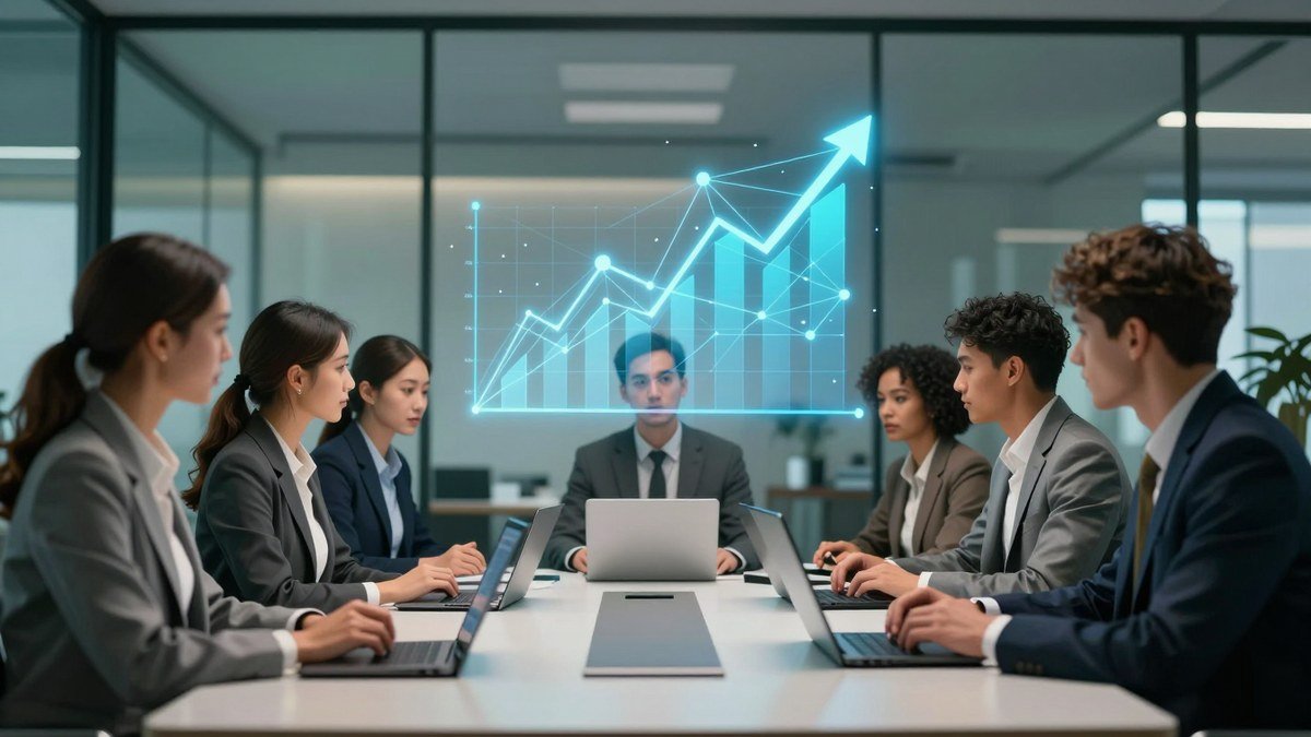 AI-generated illustration of an office team using laptops for Uber's ChatGPT Work rollout